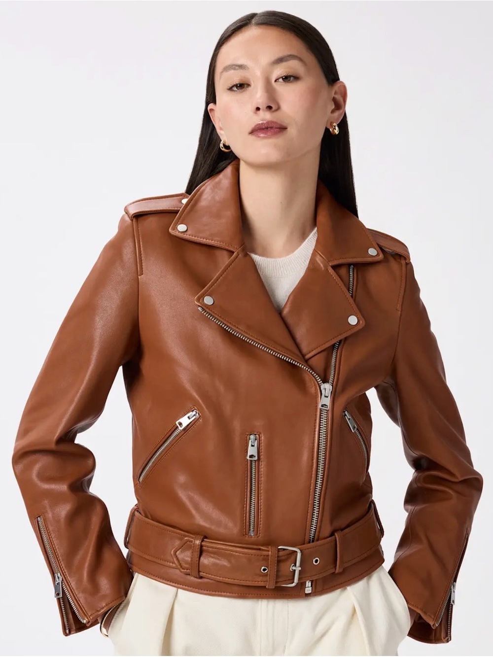 Quince Tan-Brown 100% Leather Motorcycle Jacket -Brand New - Picture 3 of 8